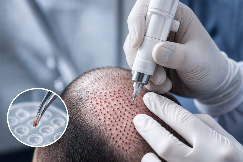 dhi hair transplant with choi pen implantation close up